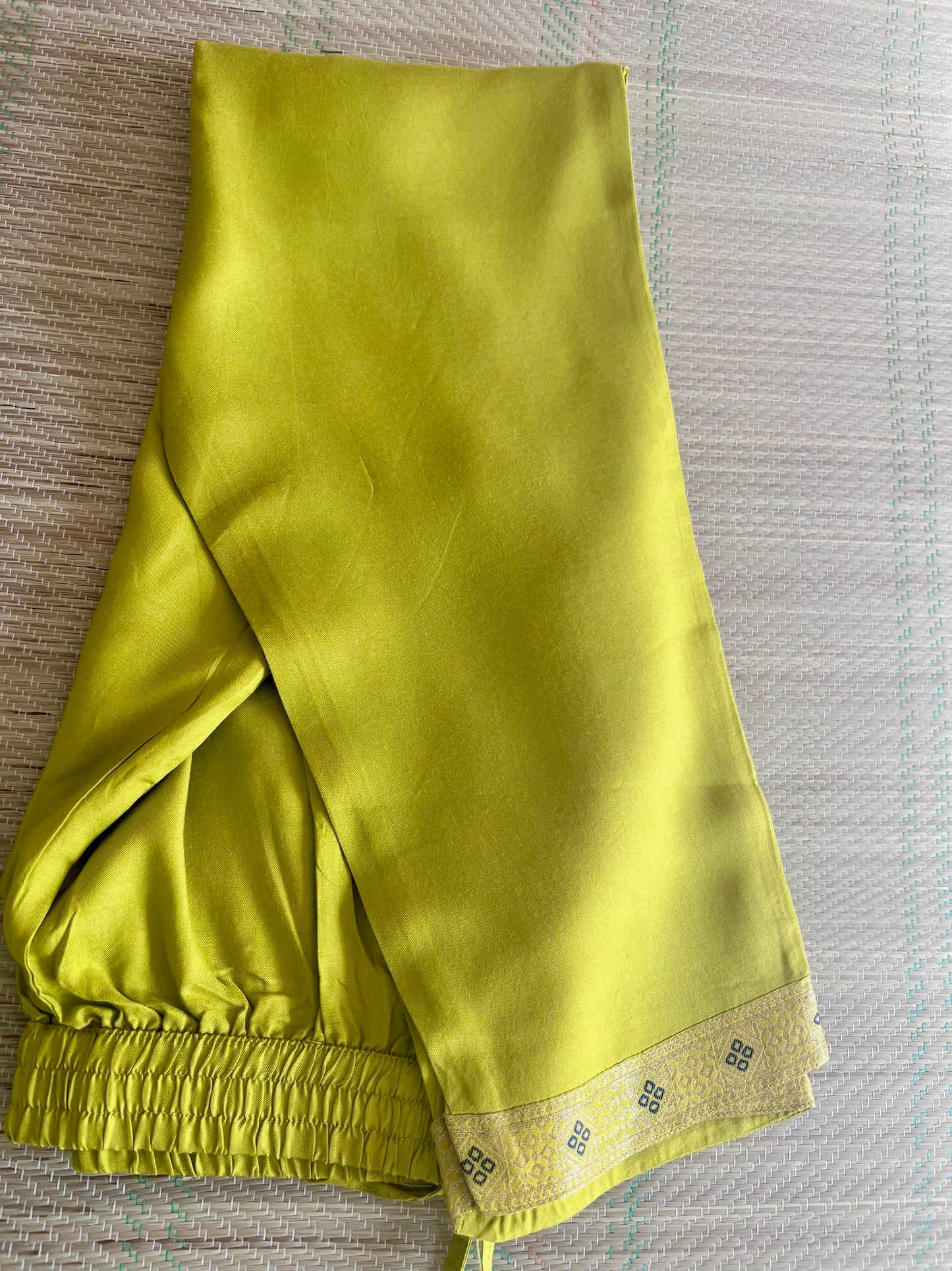 Green and Blue Silk Blend 3-Piece Festive Wear with Gold Weave Motifs