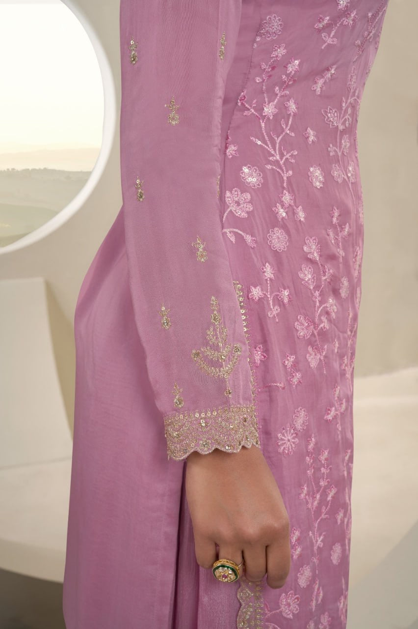 Pink Georgette 3-Piece Sharara Set with Intricate Gota Work