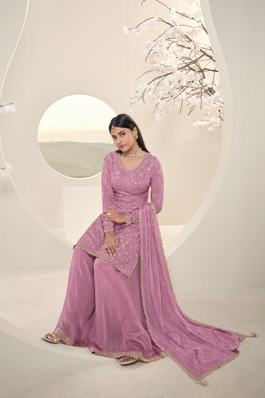 Pink Georgette 3-Piece Sharara Set with Intricate Gota Work