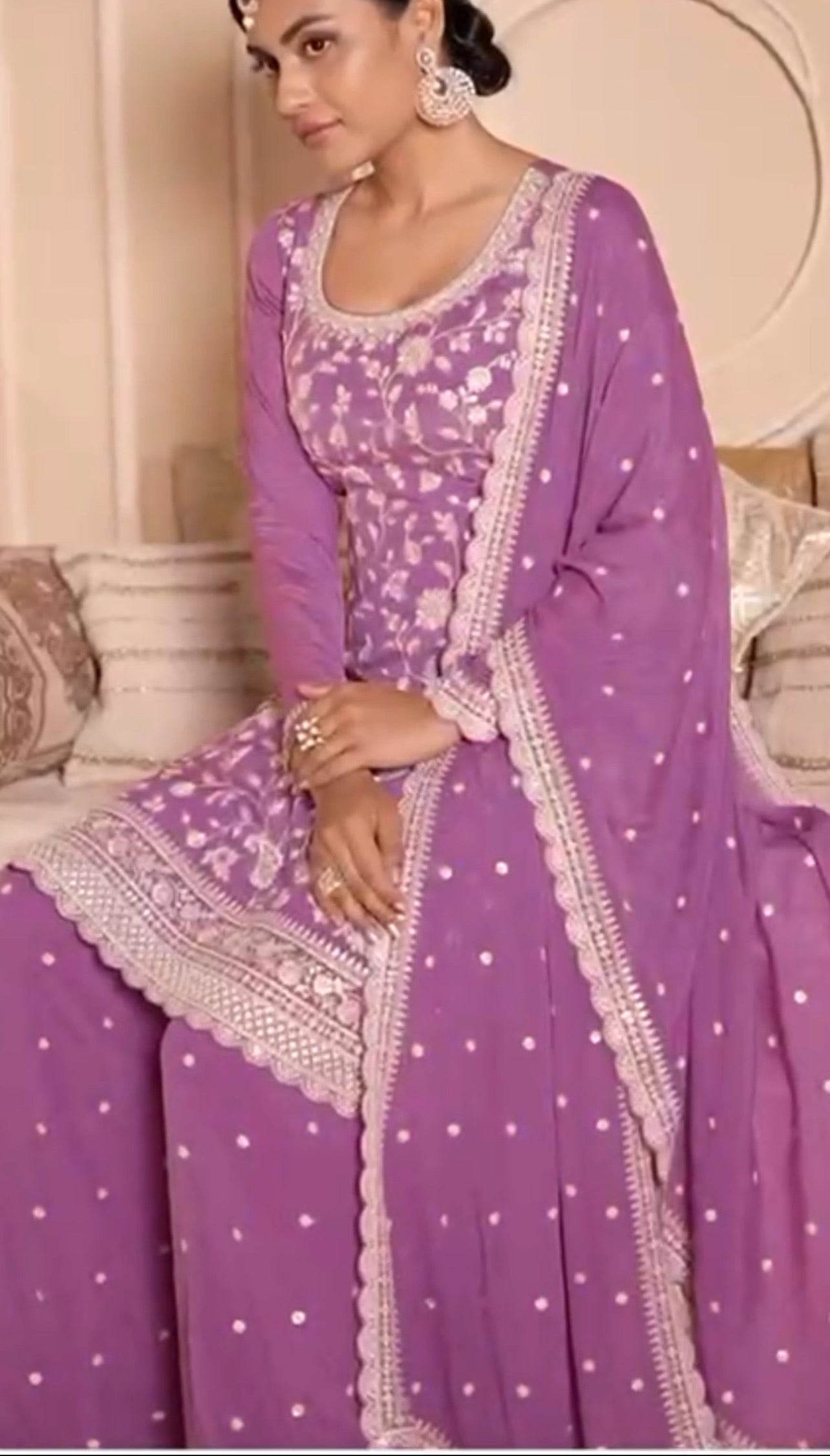 3-Piece Festive Sharara Set in Silk Blend/Georgette with Hand Embroidery