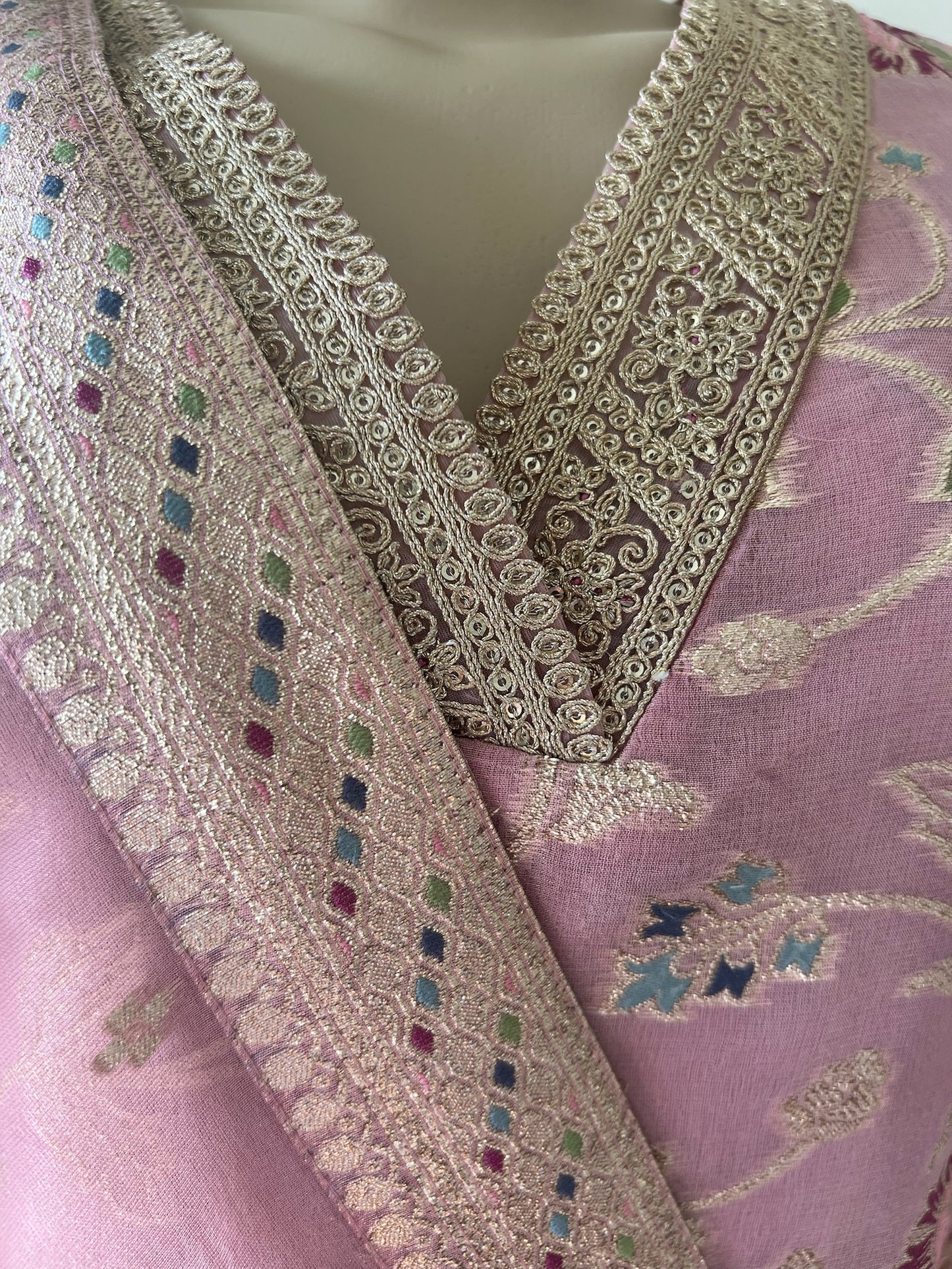 Tissue Silk 3-Piece Suit with Golden Butti Work – Classy Traditional Wear