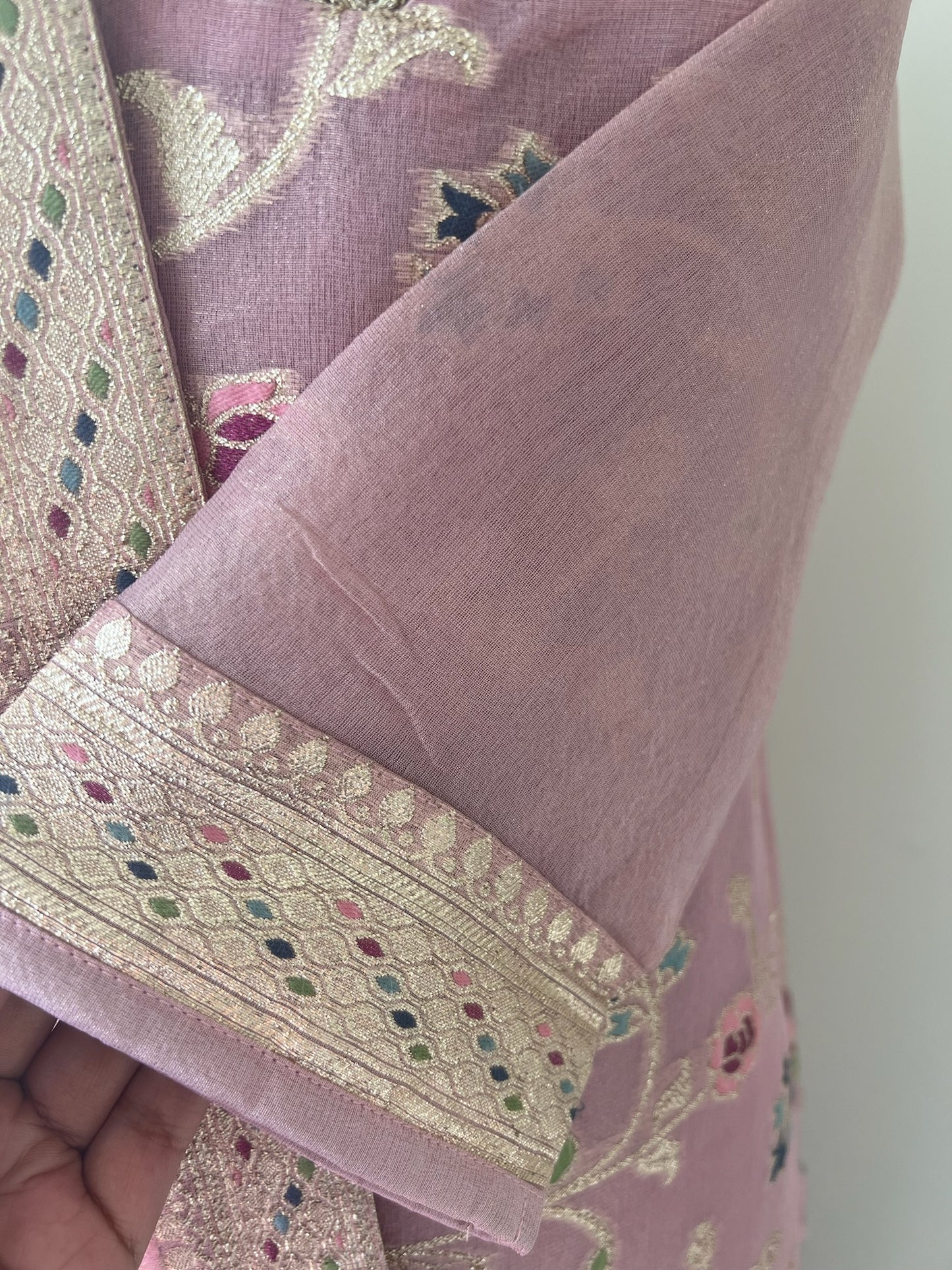 Tissue Silk 3-Piece Suit with Golden Butti Work – Classy Traditional Wear