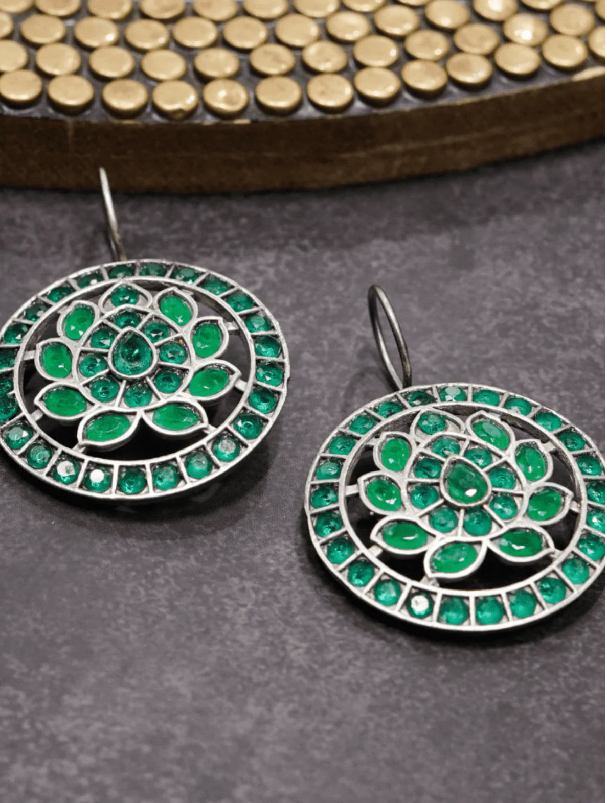 Kundan Earrings on Oxidised Brass with Antique Silver Plating