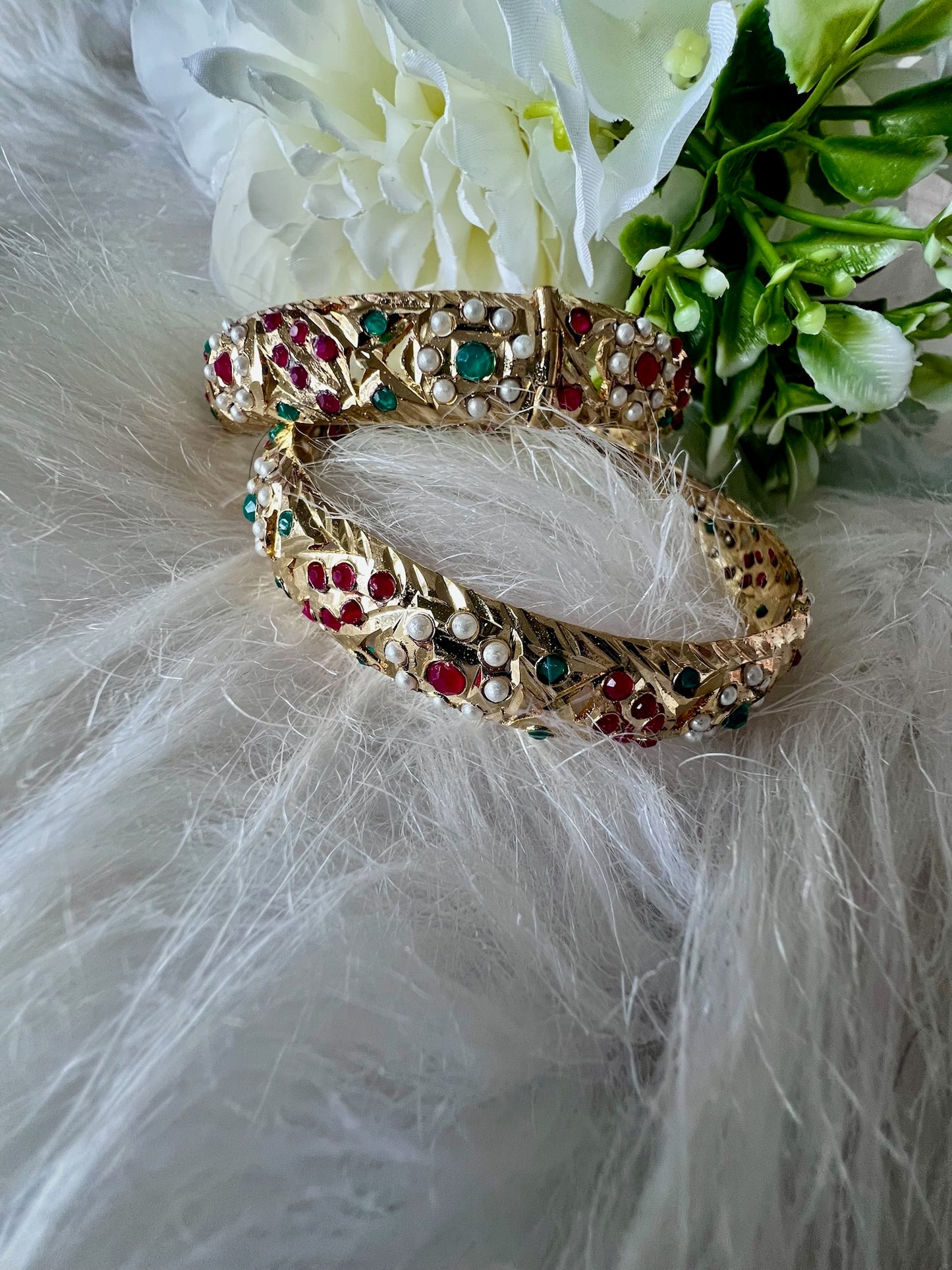 Opulent Multicolored Jadau Openable Bangles Pair- Size 2.4