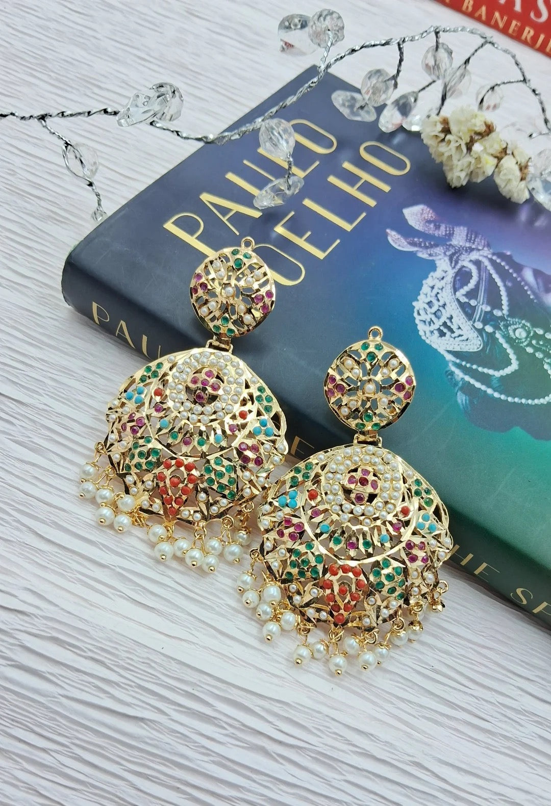 Jadau Chaandbali Earrings – Exquisite Multicolour Jadau Jewelry