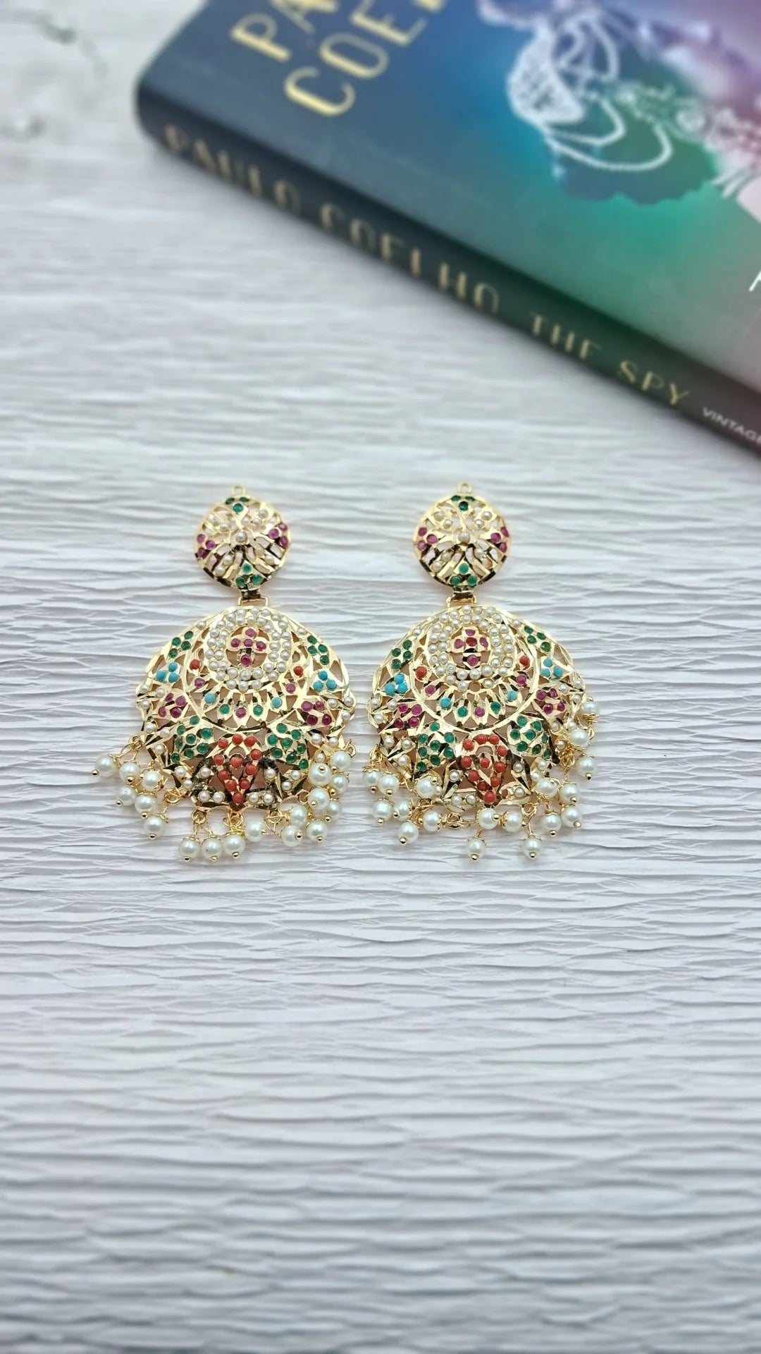 Jadau Chaandbali Earrings – Exquisite Multicolour Jadau Jewelry