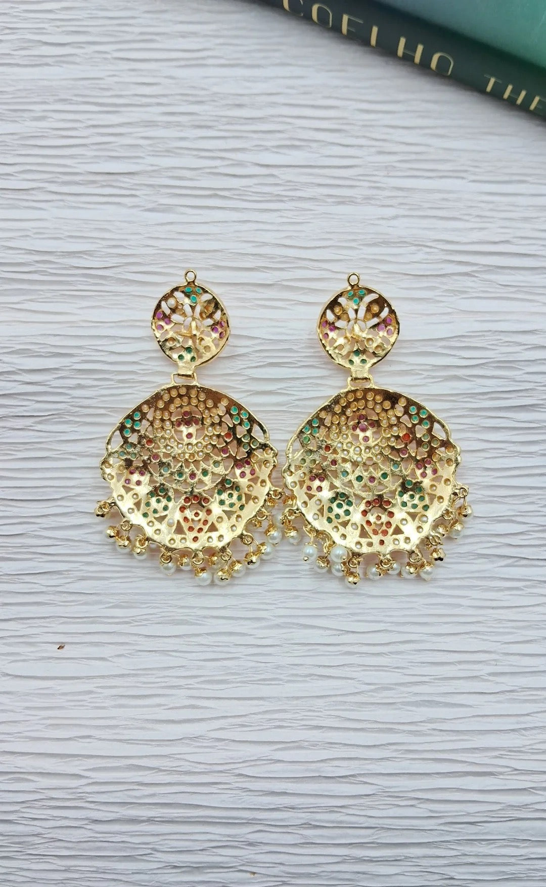Jadau Chaandbali Earrings – Exquisite Multicolour Jadau Jewelry