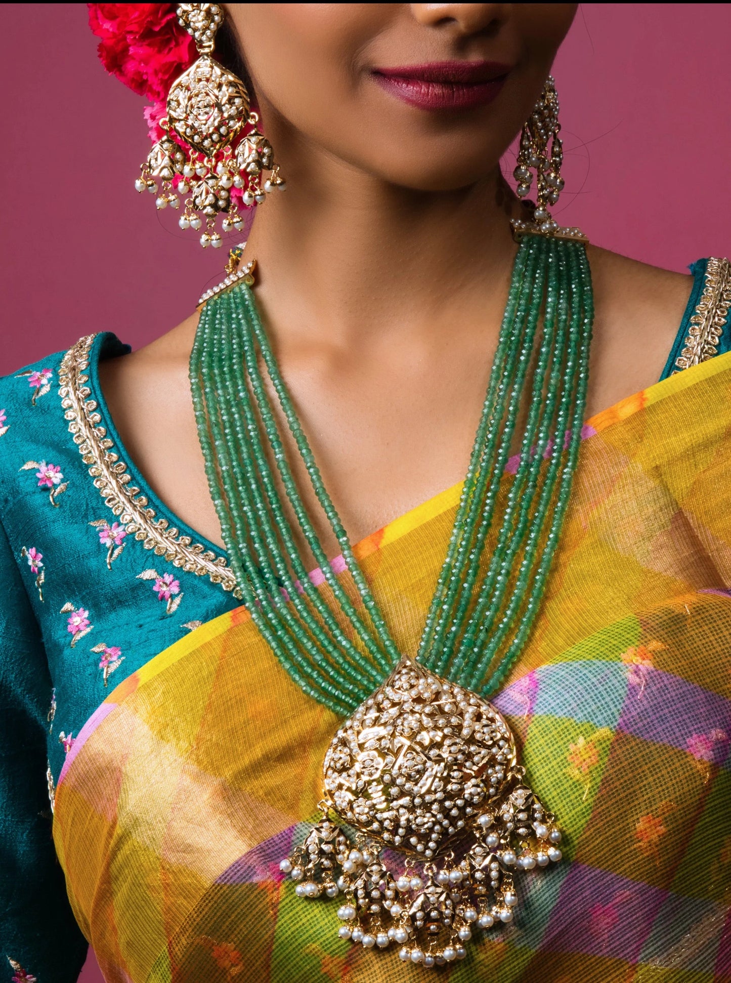 Product Title: Emerald Green Jadau Bridal Necklace; Earrings Set – Handcrafted Luxury Jewelry