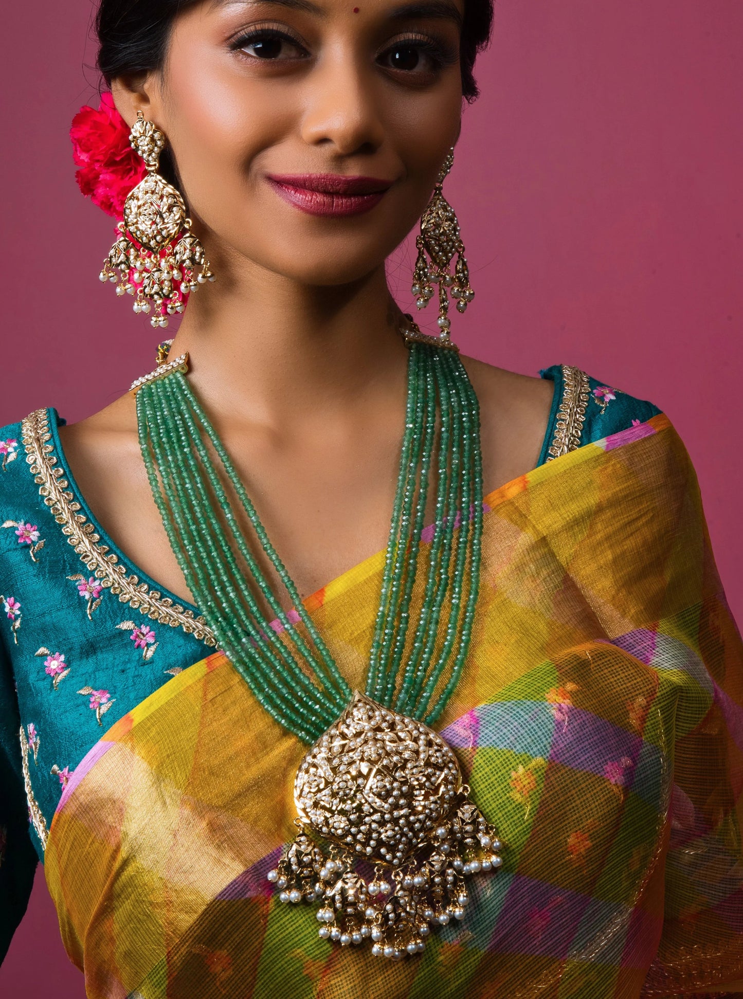 Product Title: Emerald Green Jadau Bridal Necklace; Earrings Set – Handcrafted Luxury Jewelry