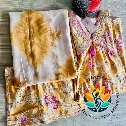 Three piece sharara set for women in cotton mix/ rayon fabric.