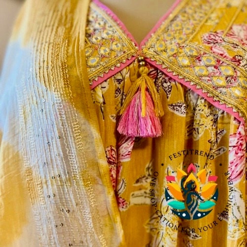 Three piece sharara set for women in cotton mix/ rayon fabric.
