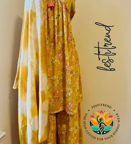 Three piece sharara set for women in cotton mix/ rayon fabric.