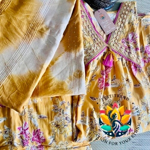 Three piece sharara set for women in cotton mix/ rayon fabric.