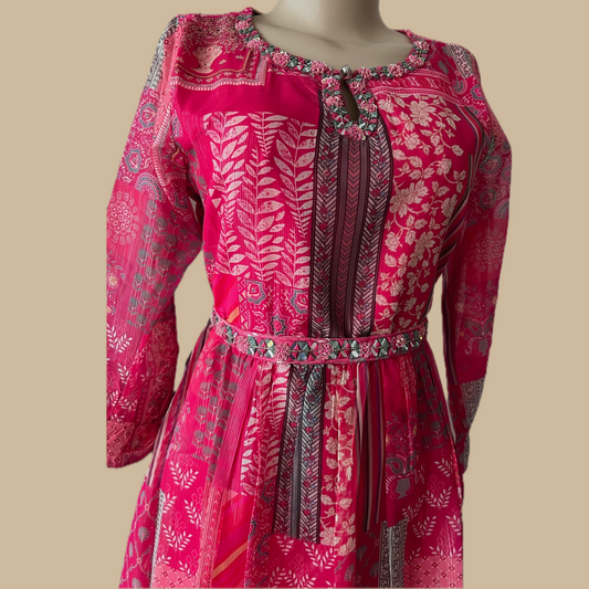 Georgette Boho Dress in Pink Floral Print