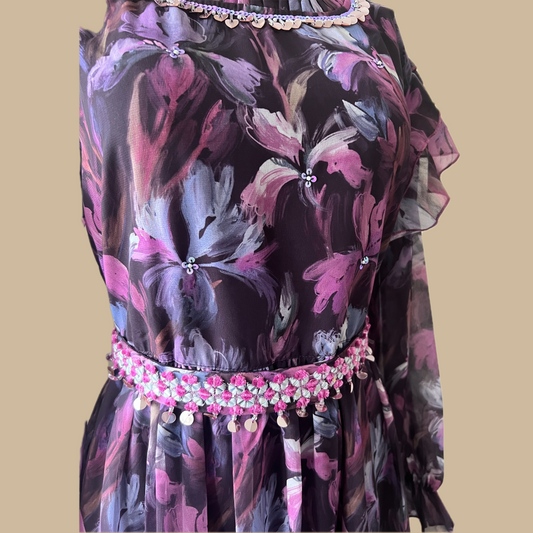 Georgette Boho Dress in Purple Floral Print