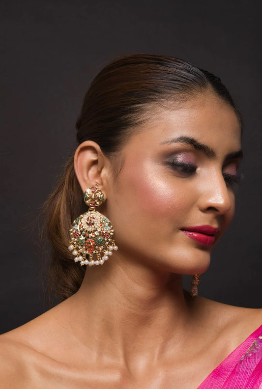 Jadau Chaandbali Earrings – Exquisite Multicolour Jadau Jewelry