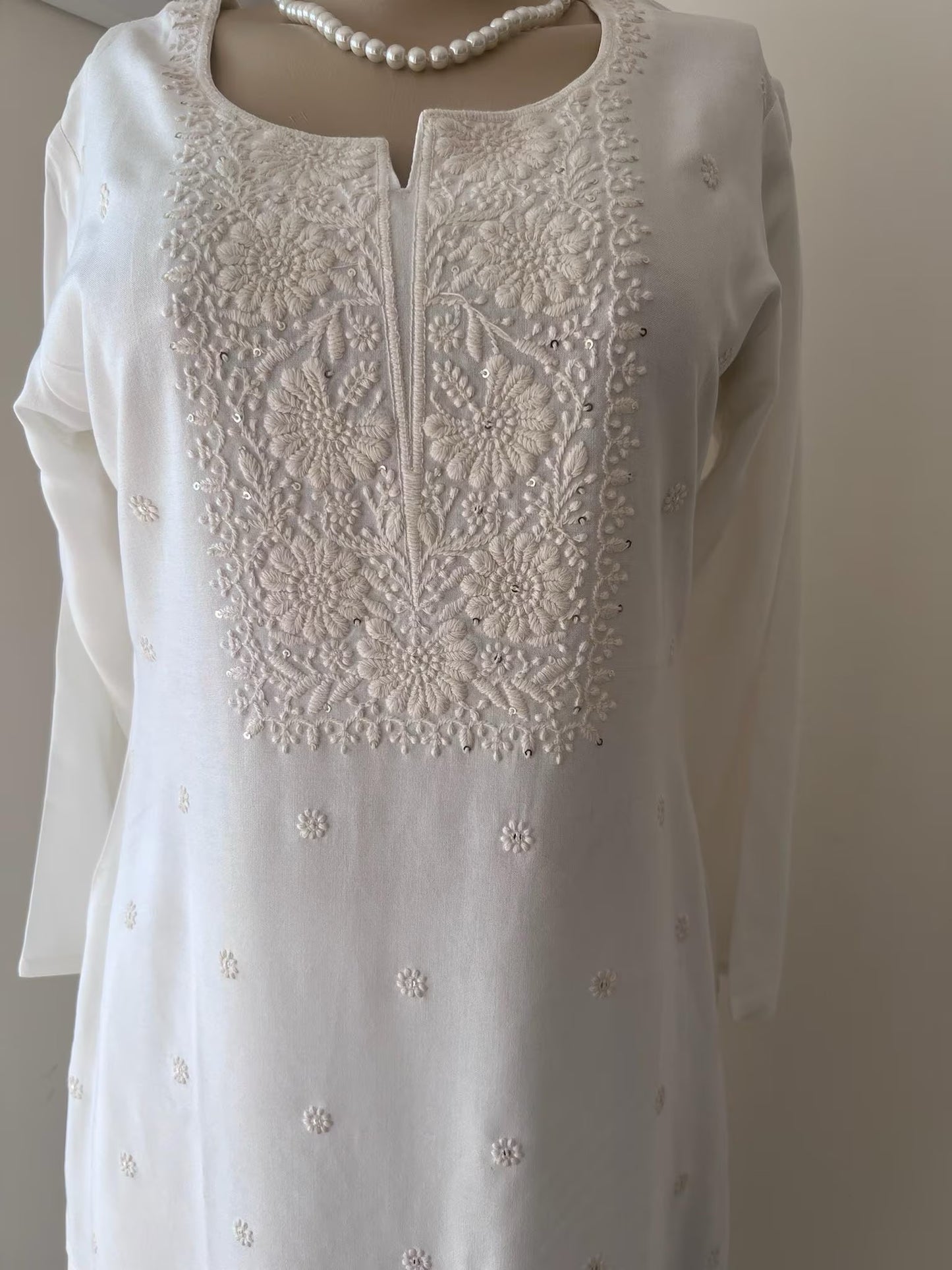 Chikankari Kurti Tunic with Minimal Sequin Work