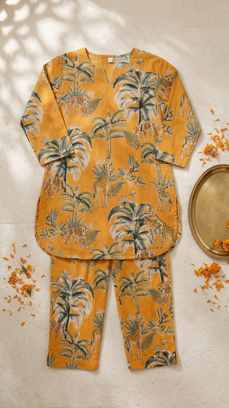 Cotton Rayon Blend Coord Set in Orange