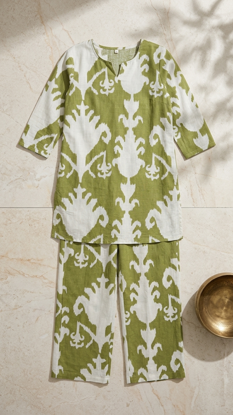 Cotton Rayon Blend Coord Set in Green