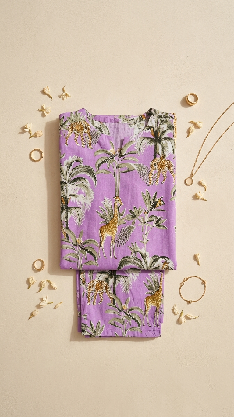 Cotton Rayon Blend Coord Set in Purple