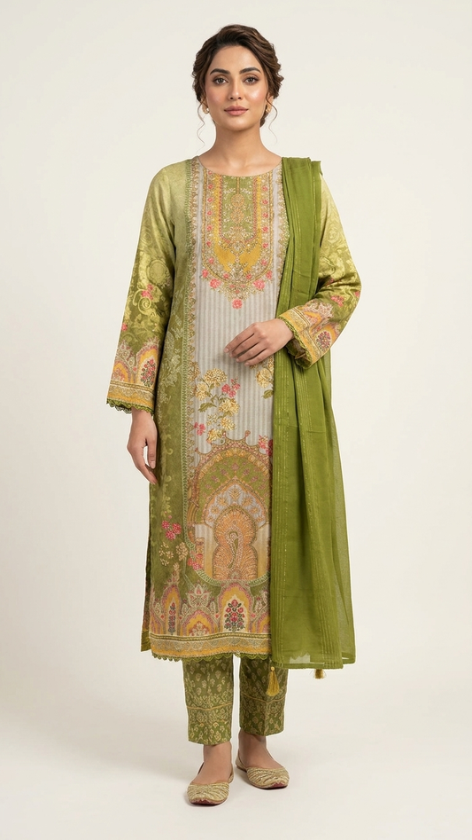 Chinon Silk 3-Piece Indian Suit with Sequins Dupatta