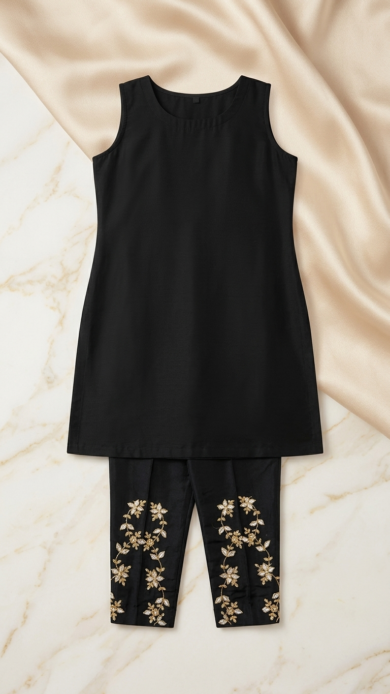Black Embroidered Kaftan Kurta Set for Women | Luxury Ethnic Wear | Festive, Wedding & Party Outfit