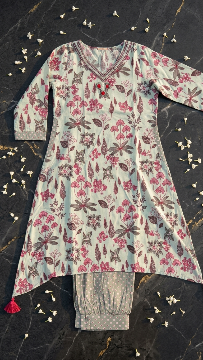 Ensemble coordonné floral violet avec pantalon palazzo