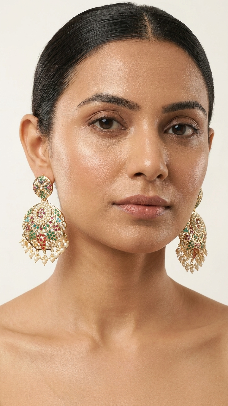 Jadau Chaandbali Earrings – Exquisite Multicolour Jadau Jewelry