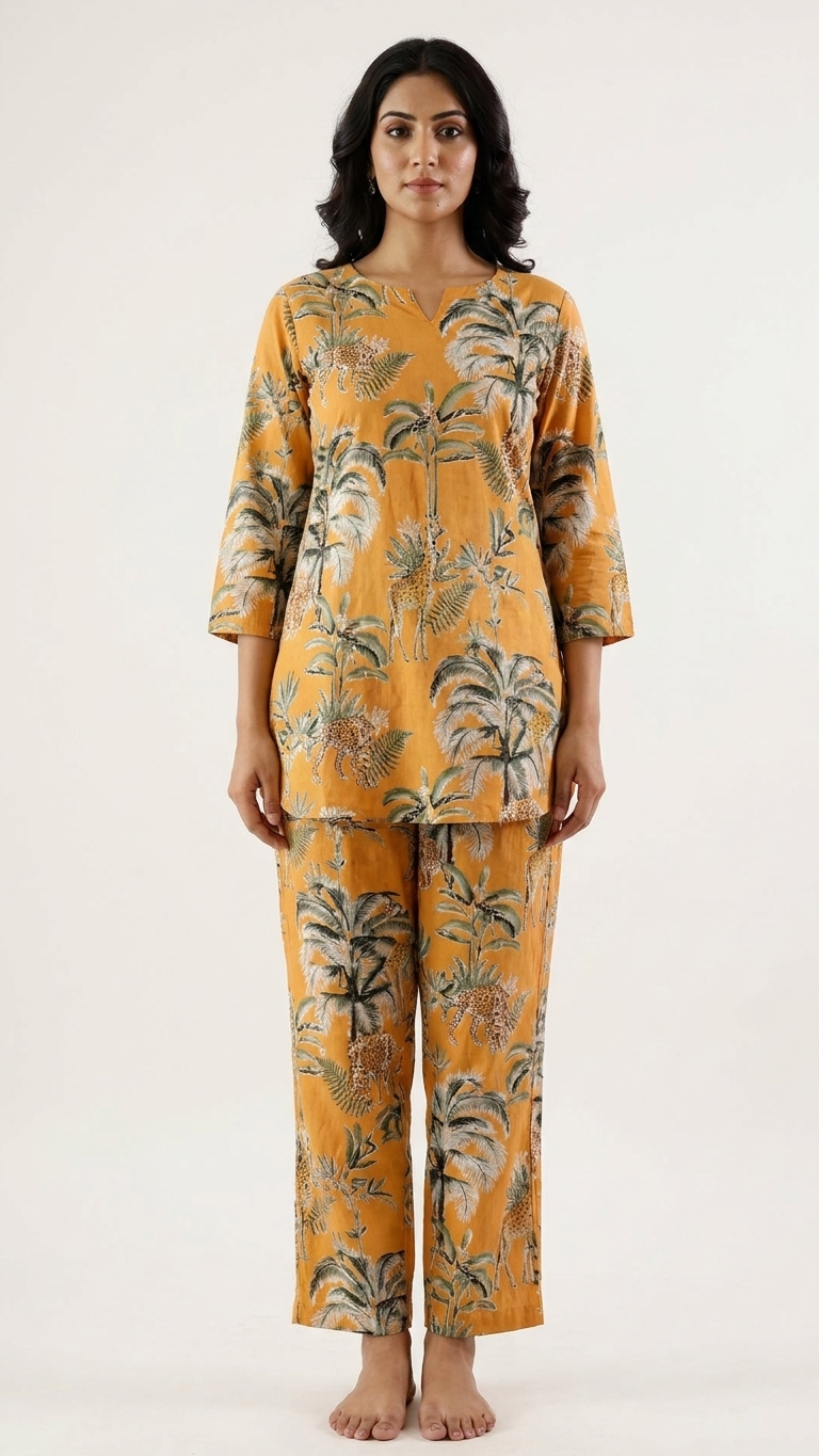 Cotton Rayon Blend Coord Set in Orange