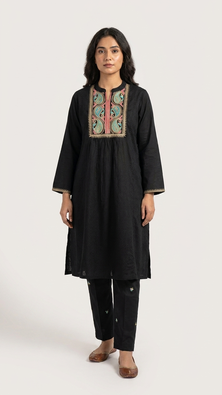 Black Embroidered Pakistani Kurta Set with Dupatta | 3-Piece Ethnic Suit | Festive & Casual Wear for Women