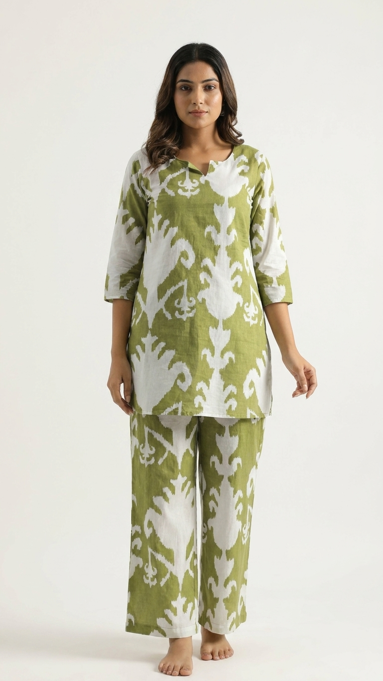 Cotton Rayon Blend Coord Set in Green
