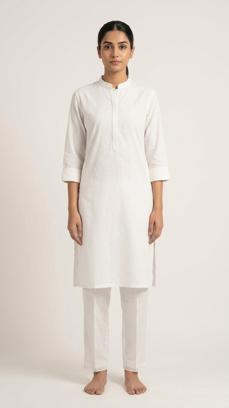 White Cotton 3 Piece Kurta Set for Women with Embroidered Dupatta | Straight Kurta, Pants & Dupatta | Indian Pakistani Ethnic Wear