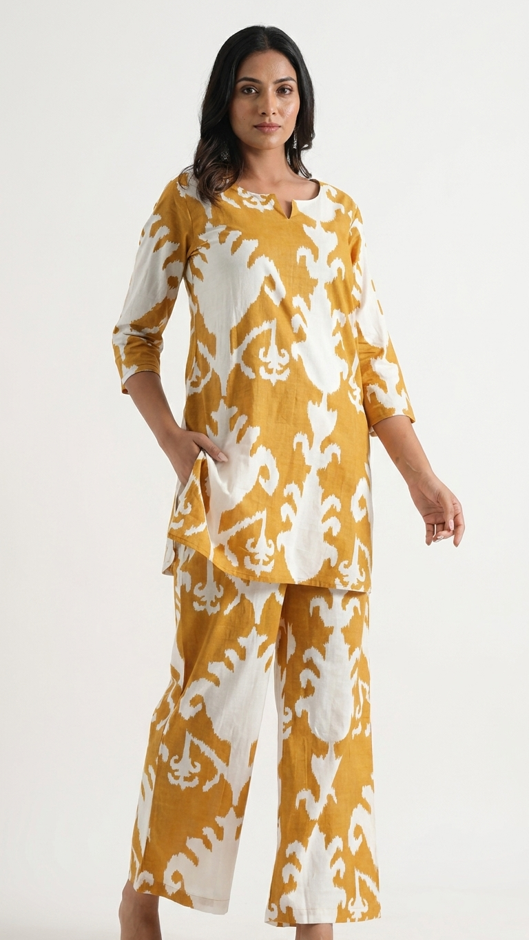 Cotton Rayon Blend Coord Set in Mustard