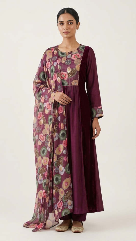 Ensemble kurta indien et pakistanais avec dupatta – Tenue de fête 3 pièces pour femme