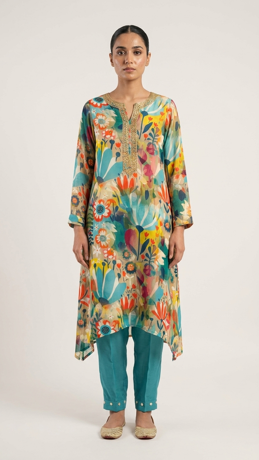 Chic Coord Set with Vibrant Afghani Pant