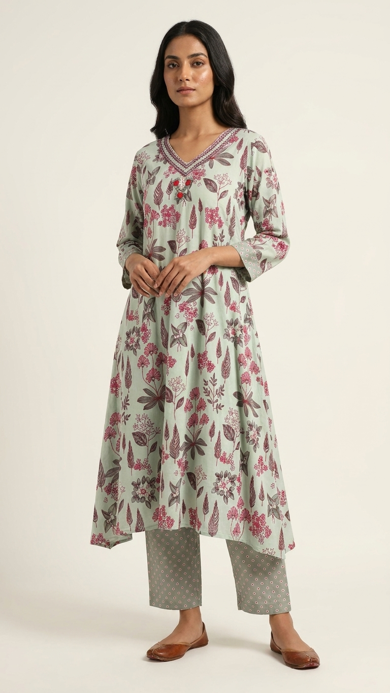 Ensemble coordonné floral violet avec pantalon palazzo