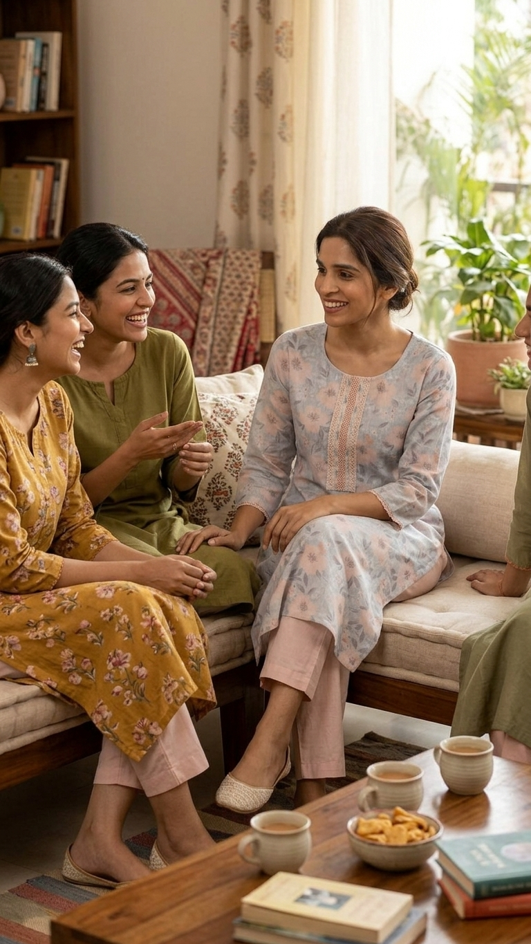 Pastel Floral Cotton Kurta Set with Blush Pink Pants