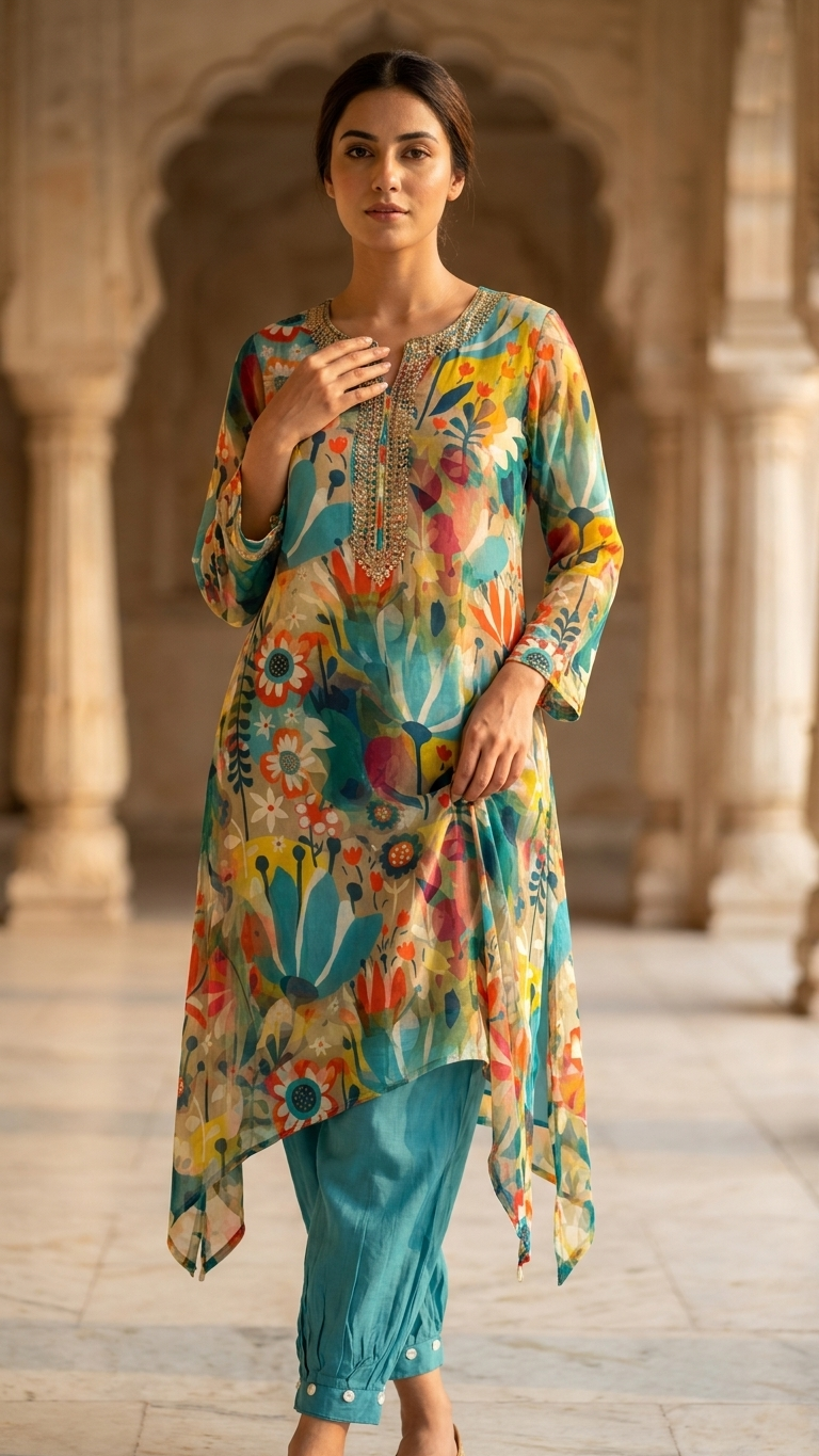 Chic Coord Set with Vibrant Afghani Pant