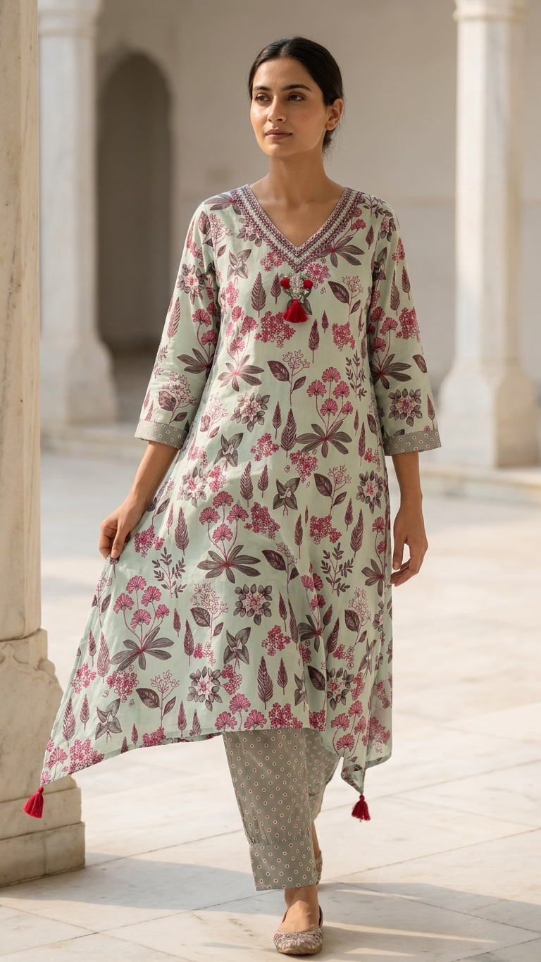 Ensemble coordonné floral violet avec pantalon palazzo