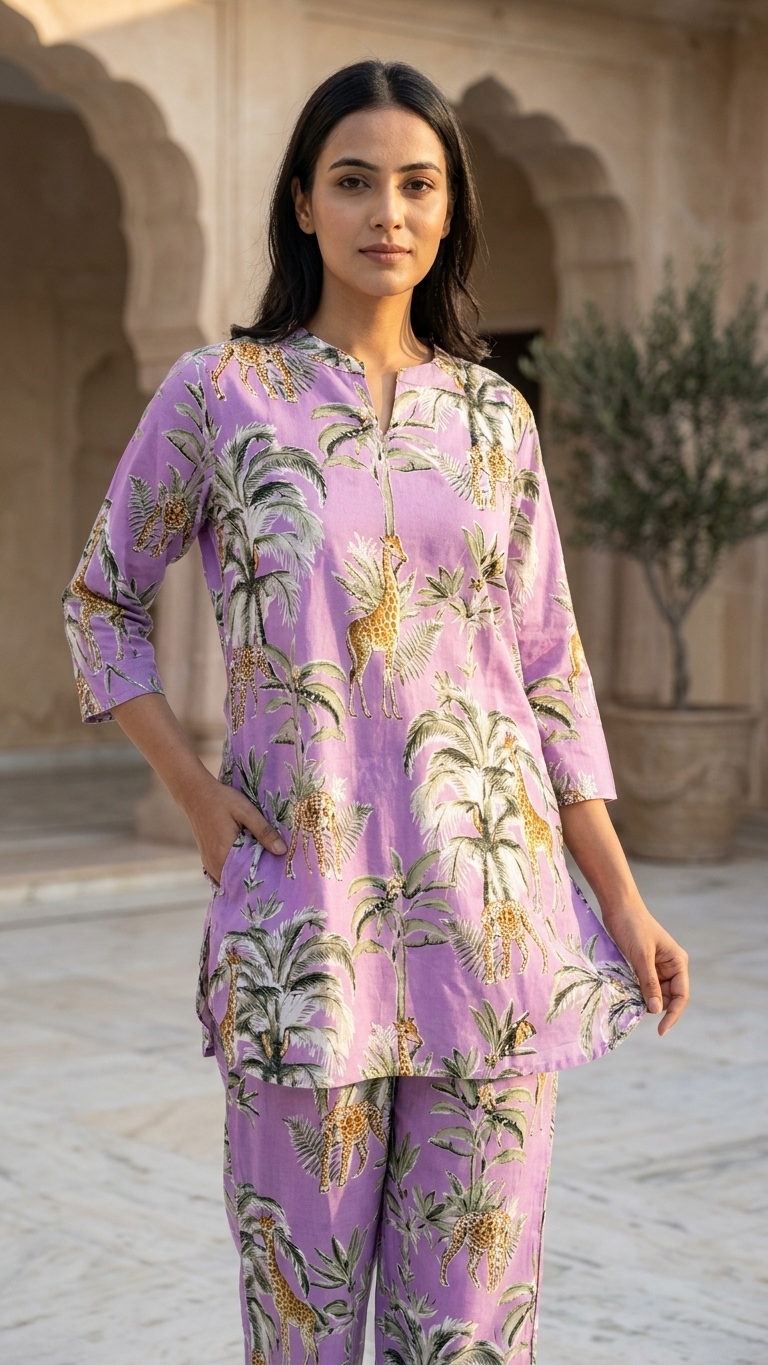Cotton Rayon Blend Coord Set in Purple