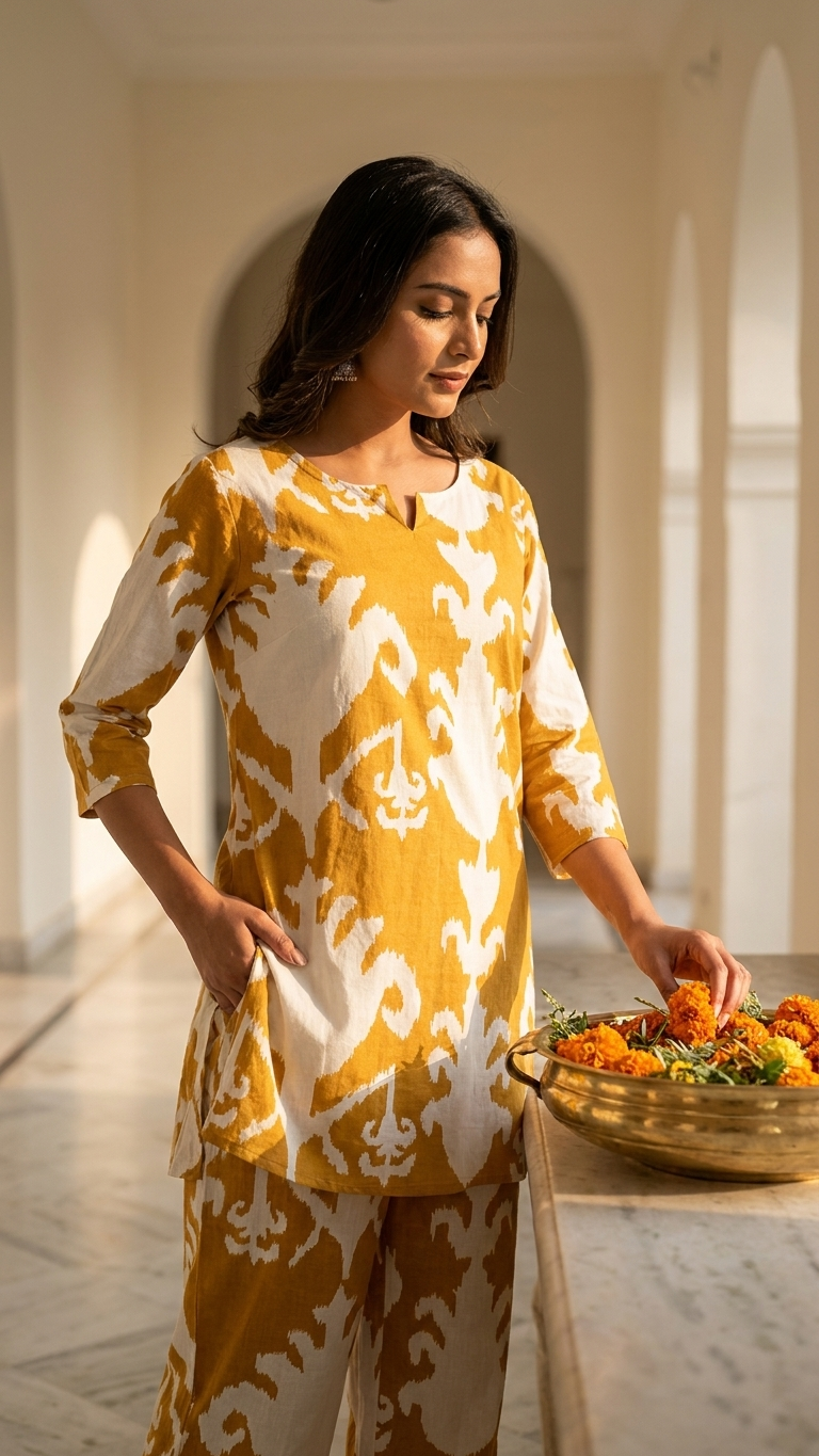Cotton Rayon Blend Coord Set in Mustard