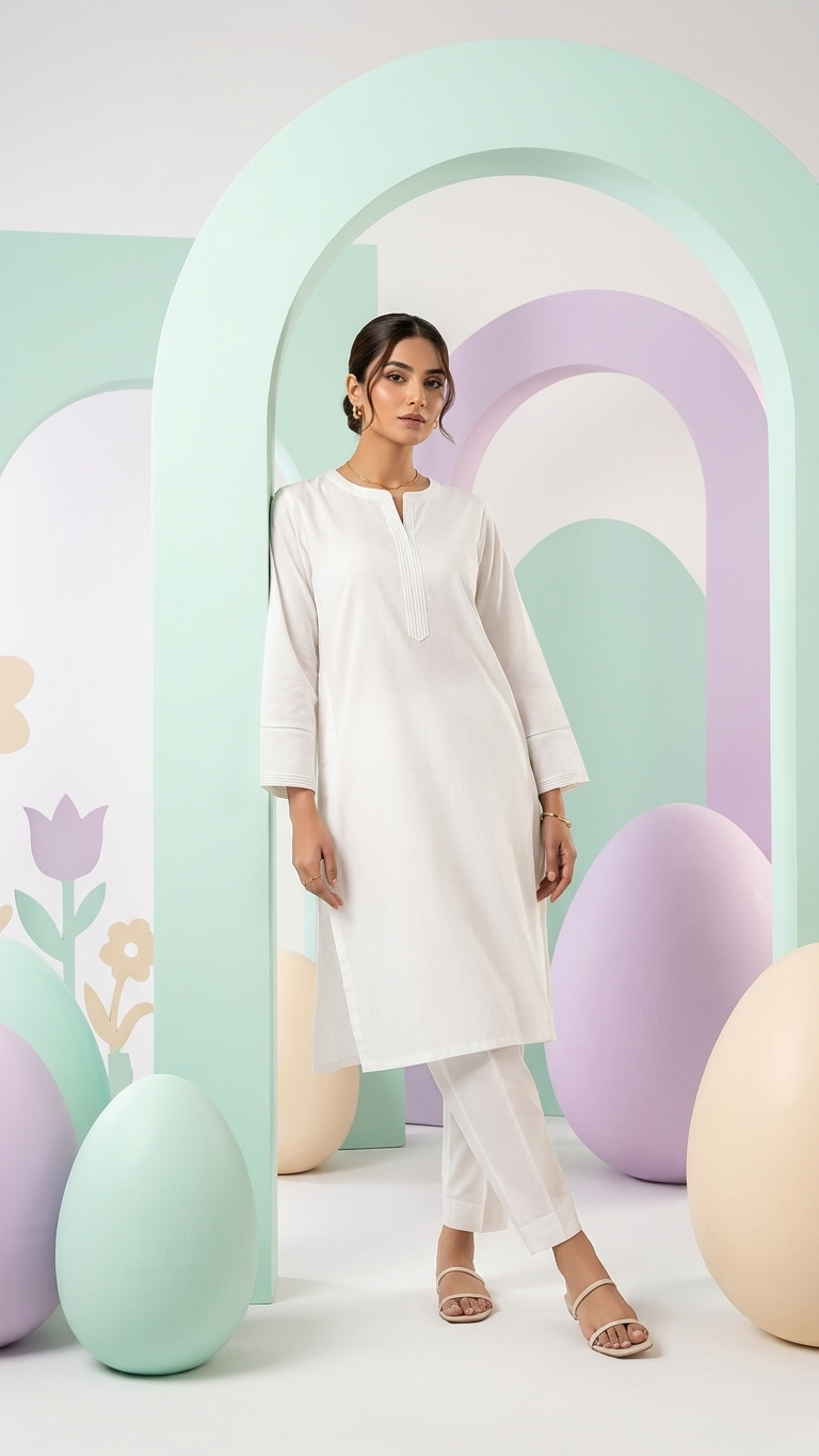 White Cotton 3 Piece Kurta Set for Women with Embroidered Dupatta | Straight Kurta, Pants & Dupatta | Indian Pakistani Ethnic Wear
