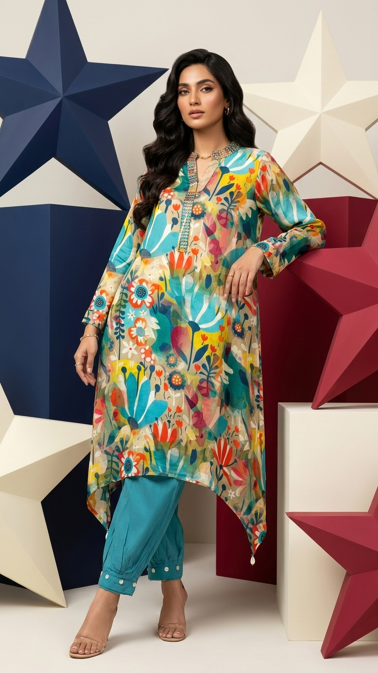 Chic Coord Set with Vibrant Afghani Pant