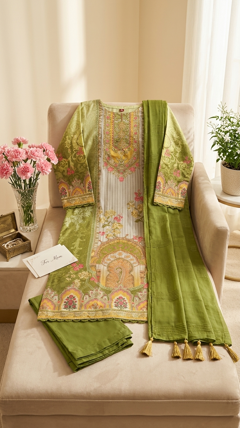 Chinon Silk 3-Piece Indian Suit with Sequins Dupatta