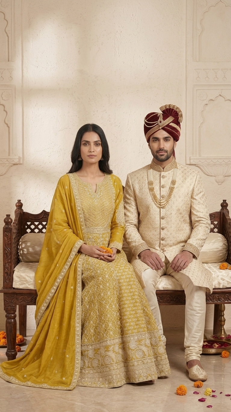 Mustard Yellow Embroidered Long Gown with Dupatta | Indian Wedding Gown | Festive Ethnic Wear for Women