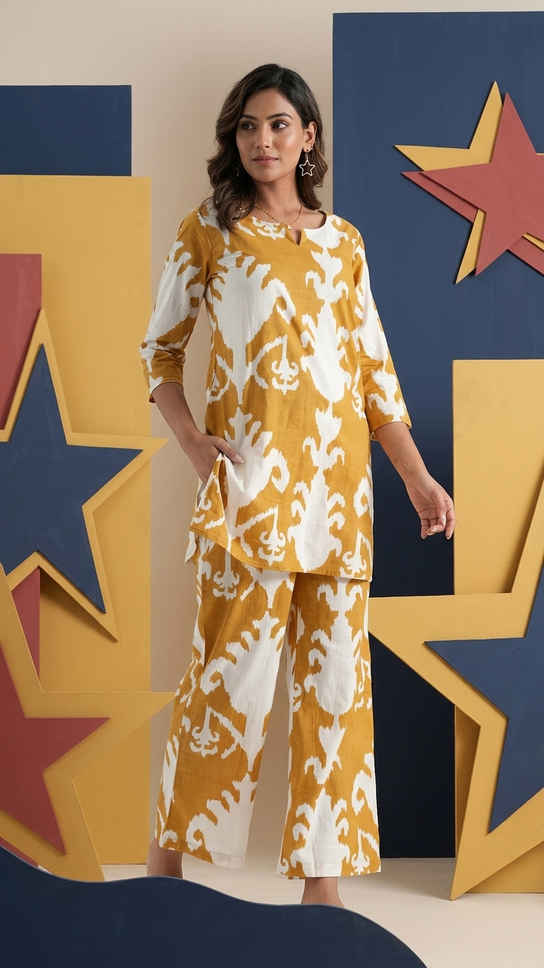 Cotton Rayon Blend Coord Set in Mustard