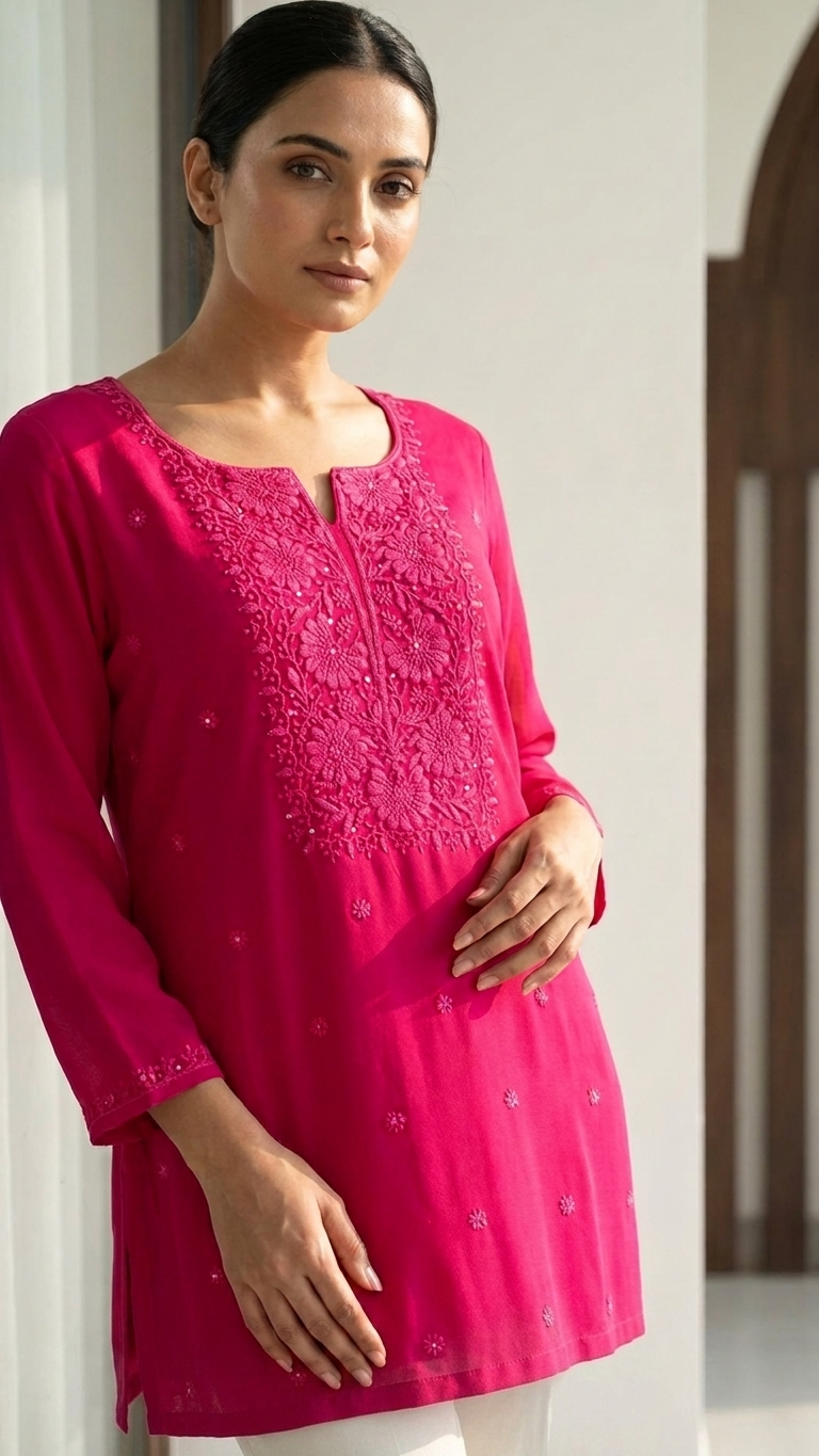 Chikankari Kurti Tunic with Minimal Sequin Work