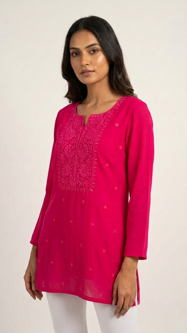 Chikankari Kurti Tunic with Minimal Sequin Work