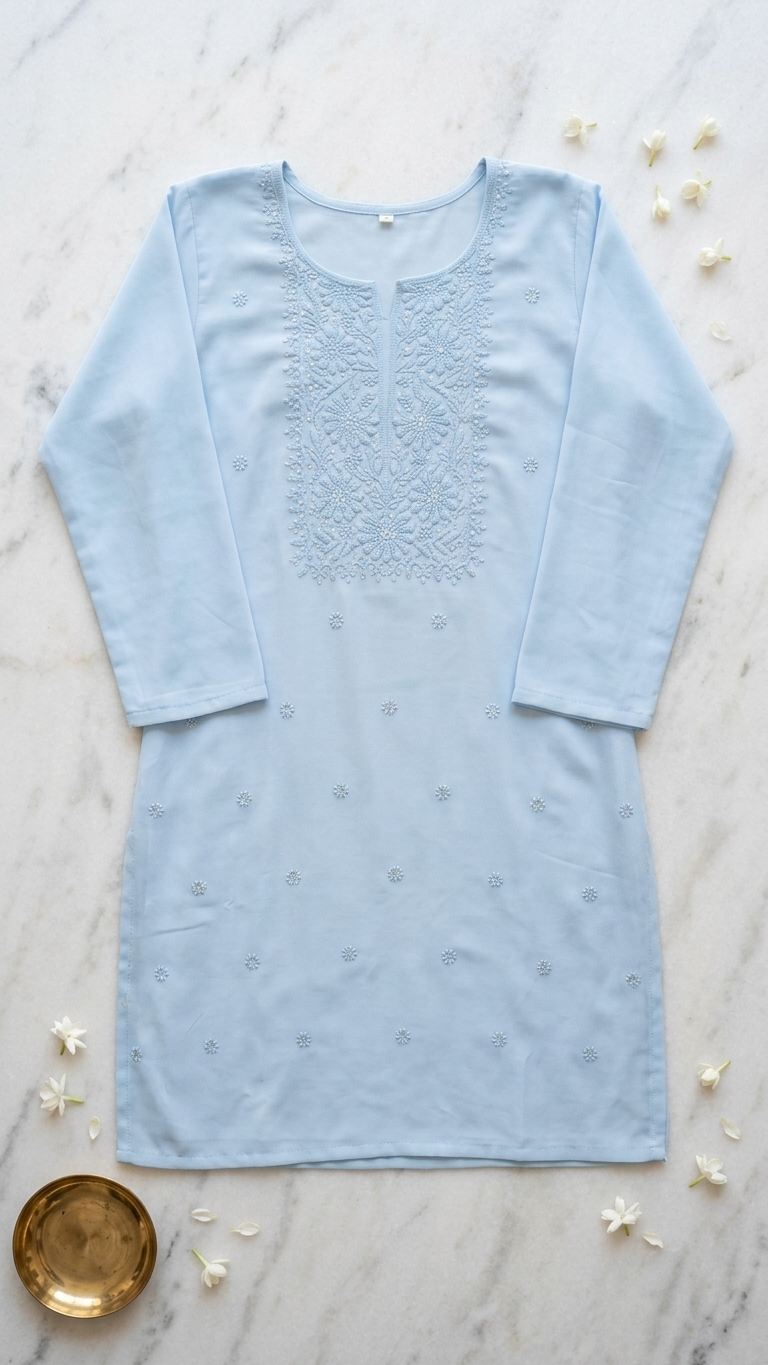 Chikankari Kurti Tunic with Minimal Sequin Work
