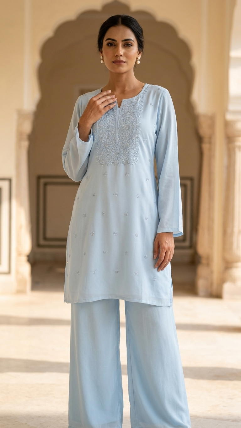 Chikankari Kurti Tunic with Minimal Sequin Work